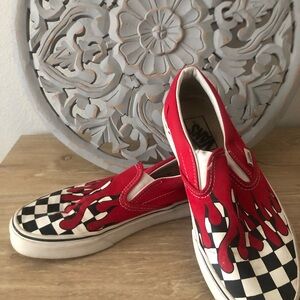 Vans checkered flame slip on